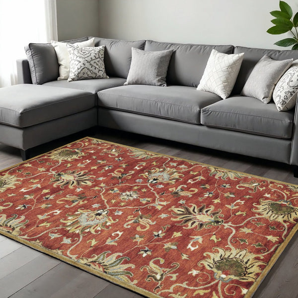 HomeRoots 7' Hand-Tufted Wool Runner Rug with Elegant Floral Medallion Design for Timeless Home Decor 9' X 13' 375528