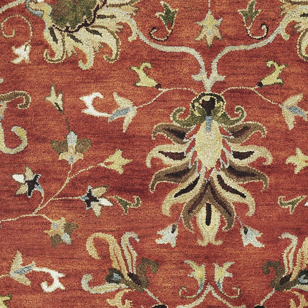 HomeRoots 7' Hand-Tufted Wool Runner Rug with Elegant Floral Medallion Design for Timeless Home Decor 9' X 13' 375528