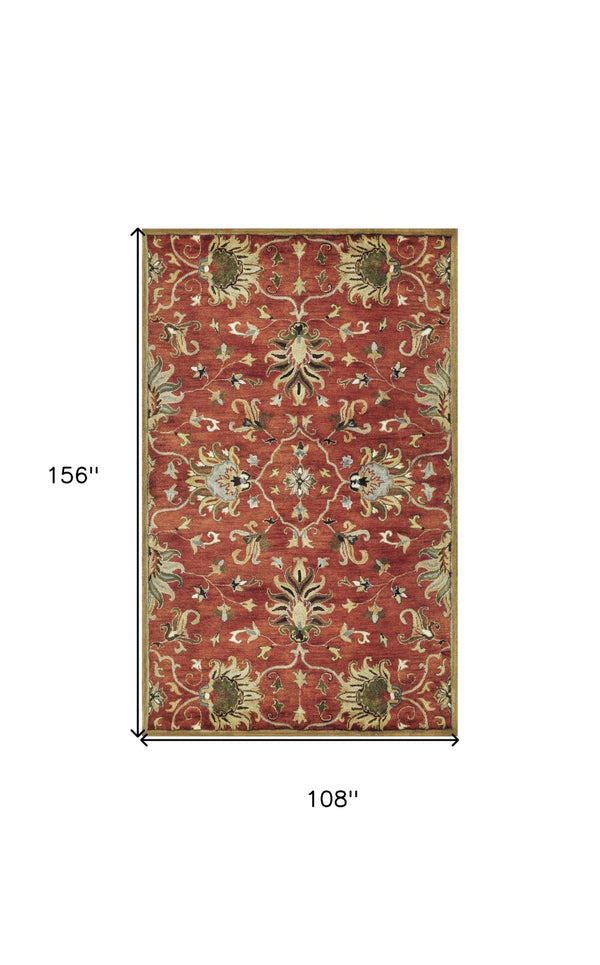 HomeRoots 7' Hand-Tufted Wool Runner Rug with Elegant Floral Medallion Design for Timeless Home Decor 9' X 13' 375528