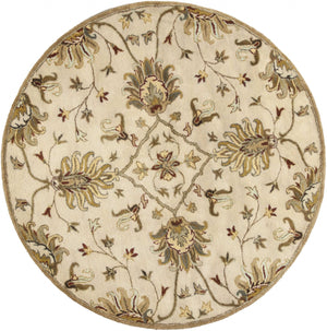 Homeroots 3' X 5' Champagne Beige Hand Tufted Wool Traditional Floral Indoor Area Rug  Wool 375529