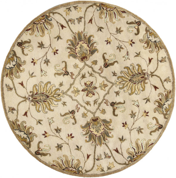 Homeroots 3' X 5' Champagne Beige Hand Tufted Wool Traditional Floral Indoor Area Rug  Wool 375529