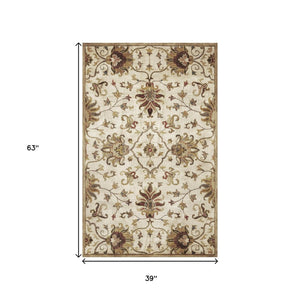 HomeRoots 8' Hand-Tufted Wool Runner Rug with Elegant Floral Medallion Design for Hallways and Entryways 3' X 5' 375529