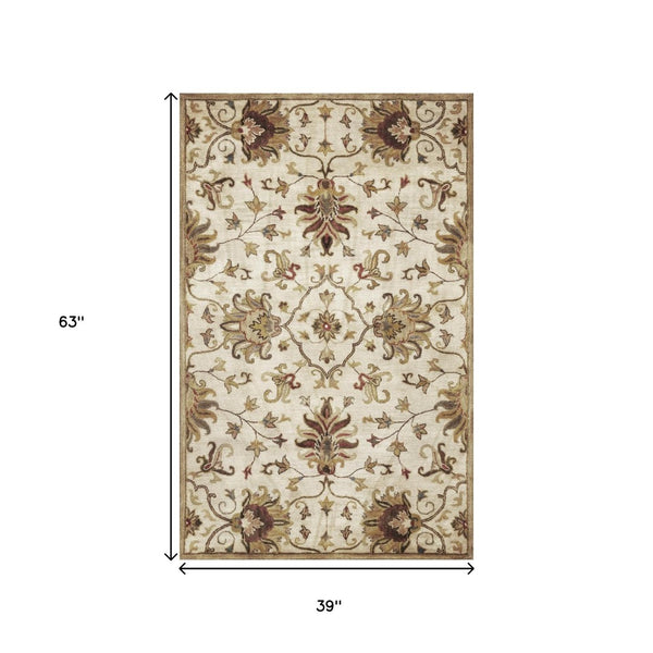 HomeRoots 8' Hand-Tufted Wool Runner Rug with Elegant Floral Medallion Design for Hallways and Entryways 3' X 5' 375529