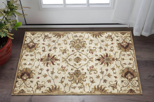 HomeRoots 8' Hand-Tufted Wool Runner Rug with Elegant Floral Medallion Design for Hallways and Entryways 3' X 5' 375529