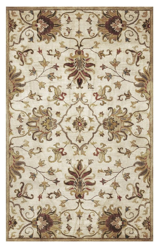 Homeroots 5' X 8' Champagne Beige Hand Tufted Traditional Floral Indoor Area Rug  Wool 375531