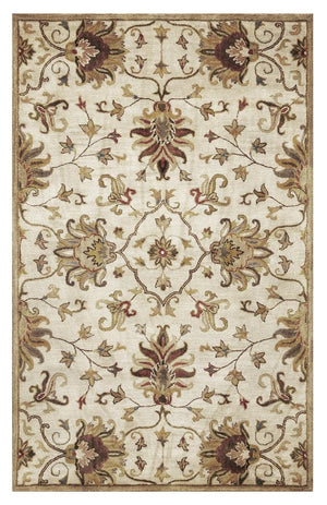 Homeroots 5' X 8' Champagne Beige Hand Tufted Traditional Floral Indoor Area Rug  Wool 375531