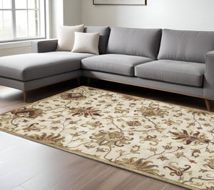 HomeRoots 8' Hand-Tufted Wool Floral Medallion Area Rug in Champagne, Red & Brown for Timeless Elegance 8' X 11' 375532
