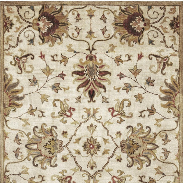 HomeRoots 8' Hand-Tufted Wool Floral Medallion Area Rug in Champagne, Red & Brown for Timeless Elegance 8' X 11' 375532
