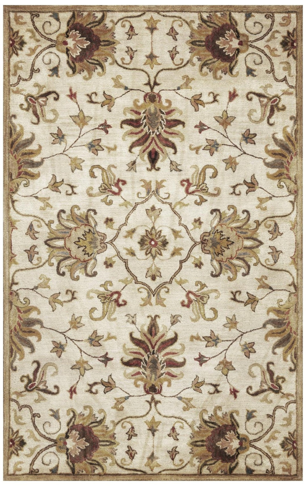 HomeRoots 8' Hand-Tufted Wool Floral Medallion Area Rug in Champagne, Red & Brown for Timeless Elegance 8' X 11' 375532