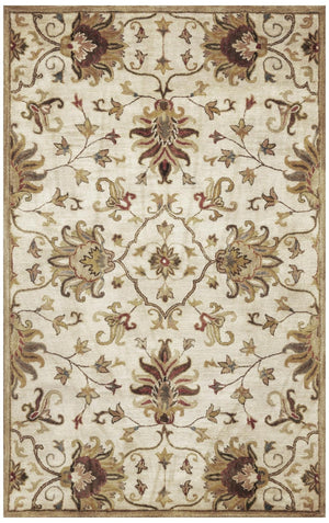HomeRoots 8' Hand-Tufted Wool Floral Medallion Area Rug in Champagne, Red & Brown for Timeless Elegance 8' X 11' 375532