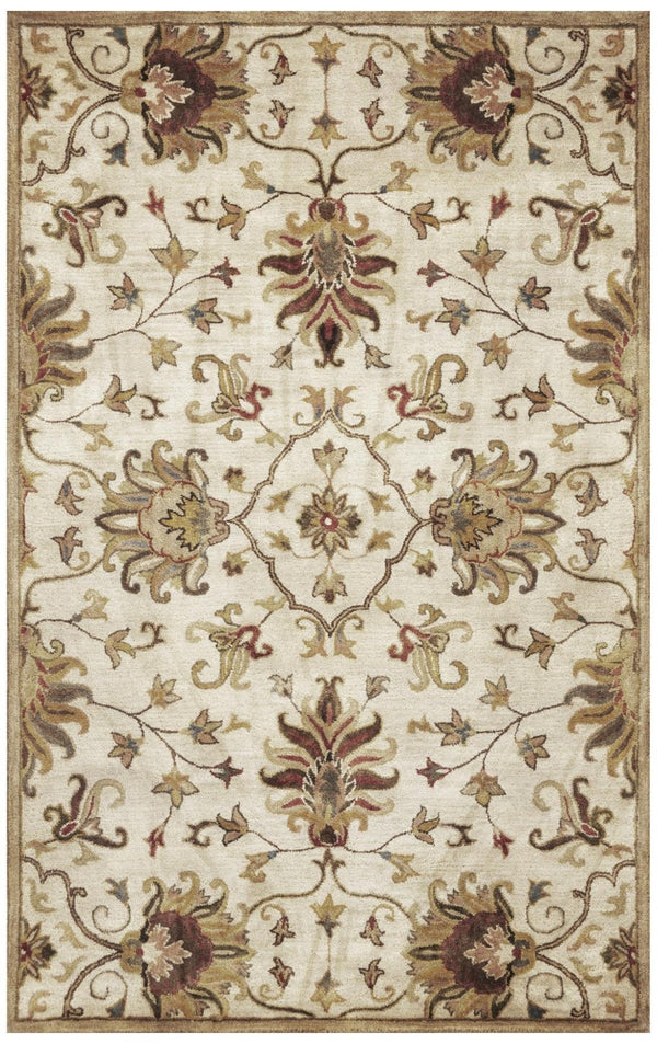HomeRoots 8' Hand-Tufted Wool Floral Medallion Area Rug in Champagne, Red & Brown for Timeless Elegance 8' X 11' 375532