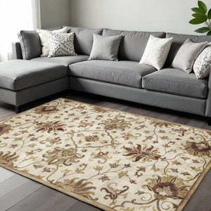 HomeRoots 9' Hand-Tufted Wool Area Rug with Floral Medallion Design – Elegant, Durable, and Unique Craftsmanship 9' X 13' 375533