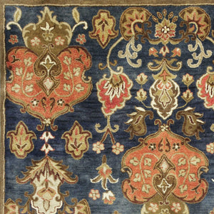HomeRoots 7' Hand-Tufted Wool Runner Rug in Navy Blue with Orange and Brown Medallion Motifs for Warmth 7' Runner 375534
