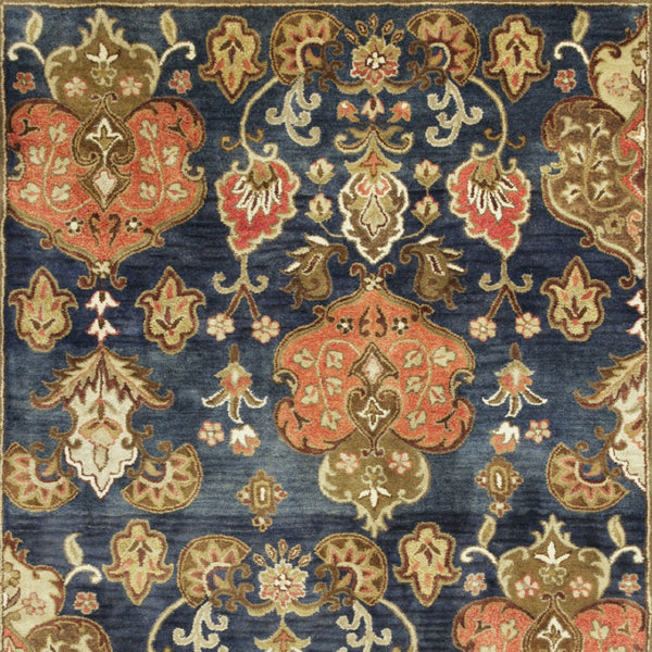 HomeRoots 9' Hand-Tufted Wool Medallion Area Rug in Navy Blue, Orange, and Brown – Luxurious Comfort & Style 9' X 13' 375539