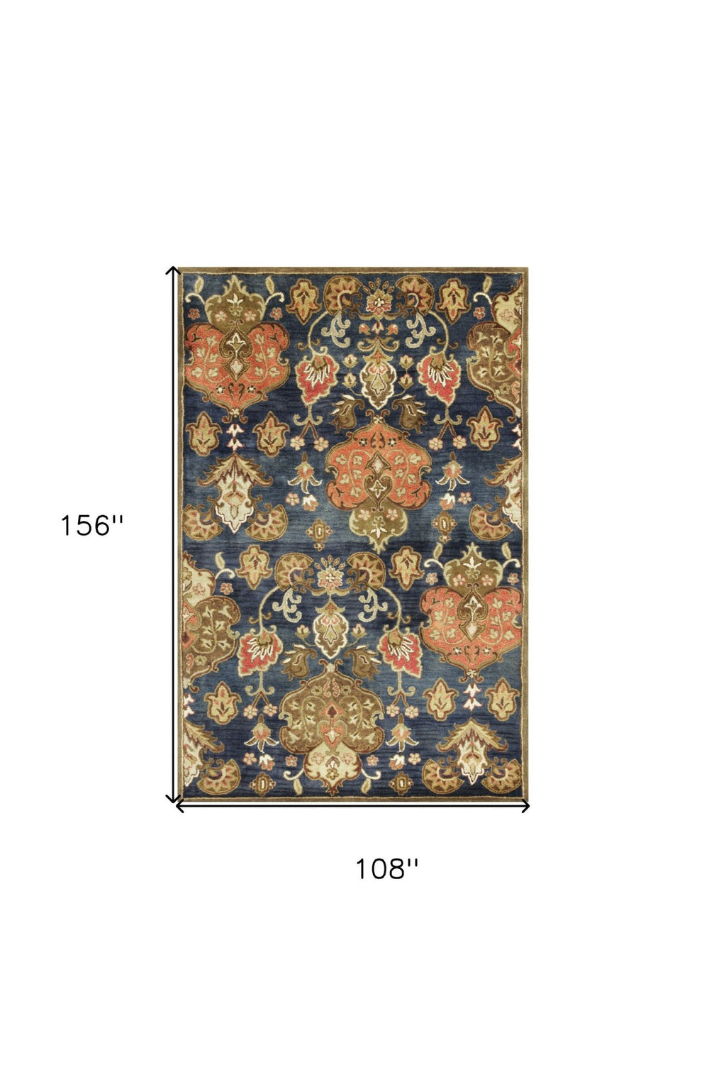 HomeRoots 9' Hand-Tufted Wool Medallion Area Rug in Navy Blue, Orange, and Brown – Luxurious Comfort & Style 9' X 13' 375539