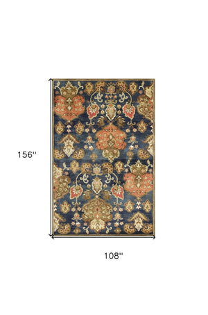 HomeRoots 9' Hand-Tufted Wool Medallion Area Rug in Navy Blue, Orange, and Brown – Luxurious Comfort & Style 9' X 13' 375539