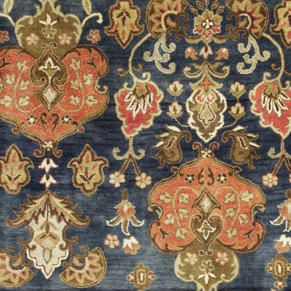 HomeRoots 9' Hand-Tufted Wool Medallion Area Rug in Navy Blue, Orange, and Brown – Luxurious Comfort & Style 9' X 13' 375539
