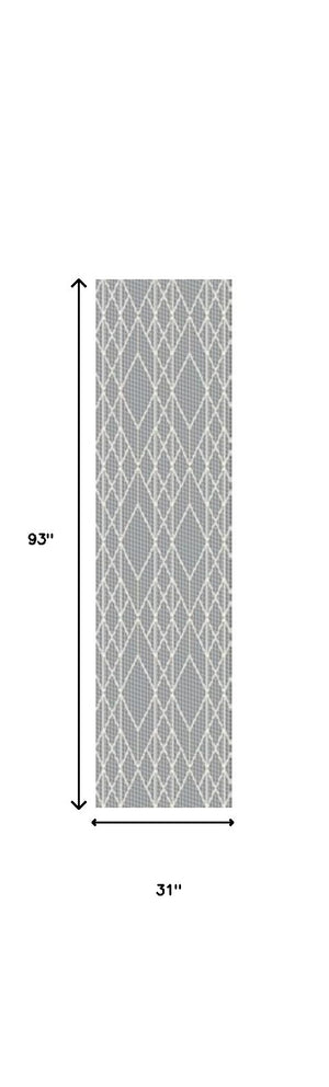 Homeroots 2' X 8' Grey Geometric Lines Runner Rug  Polypropylene 375552