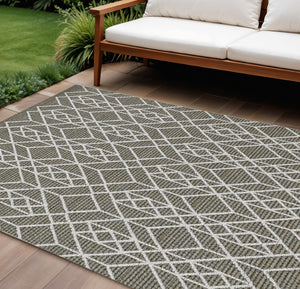 HomeRoots 4' Gray Southwestern Indoor/Outdoor Area Rug - Stylish, Durable, and Low-Maintenance for Any Space 8' x 10' 375556