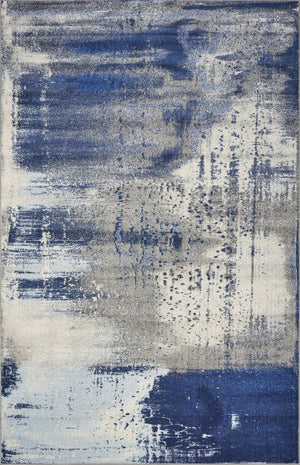 HomeRoots 5' Contemporary Blue Ivory Gray Abstract Area Rug - Durable, Stain-Resistant, Plush Comfort for Homes 5' X 7' 375583