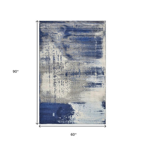 HomeRoots 5' Contemporary Blue Ivory Gray Abstract Area Rug - Durable, Stain-Resistant, Plush Comfort for Homes 5' X 7' 375583