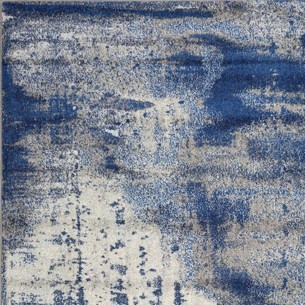 HomeRoots 5' Contemporary Blue Ivory Gray Abstract Area Rug - Durable, Stain-Resistant, Plush Comfort for Homes 7' X 10' 375584