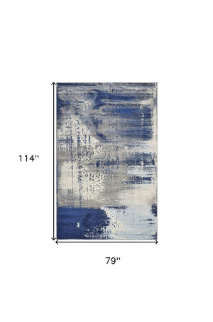 HomeRoots 5' Contemporary Blue Ivory Gray Abstract Area Rug - Durable, Stain-Resistant, Plush Comfort for Homes 7' X 10' 375584