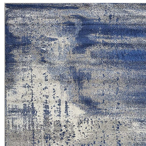 HomeRoots 5' Contemporary Blue Ivory Gray Abstract Area Rug - Durable, Stain-Resistant, Plush Comfort for Homes 7' X 10' 375584