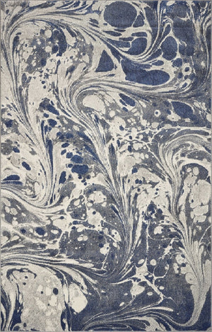 HomeRoots 5' Blue-Gray and Ivory Abstract Area Rug – Modern Style, Soft Texture, Durable for High-Traffic Areas 5' X 8' 375587