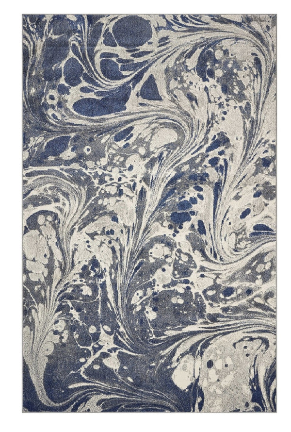 HomeRoots 5' Blue-Gray and Ivory Abstract Area Rug – Modern Style, Soft Texture, Durable for High-Traffic Areas 5' X 8' 375587
