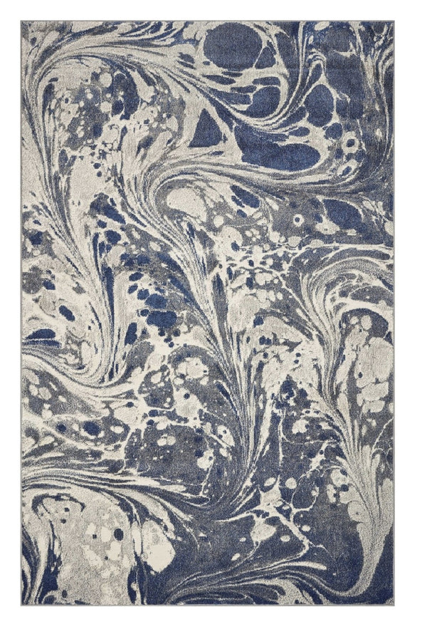 HomeRoots 5' Blue-Gray and Ivory Abstract Area Rug – Modern Style, Soft Texture, Durable for High-Traffic Areas 5' X 8' 375587