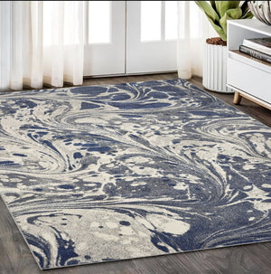 HomeRoots 5' Blue-Gray and Ivory Abstract Area Rug – Modern Style, Soft Texture, Durable for High-Traffic Areas 5' X 8' 375587