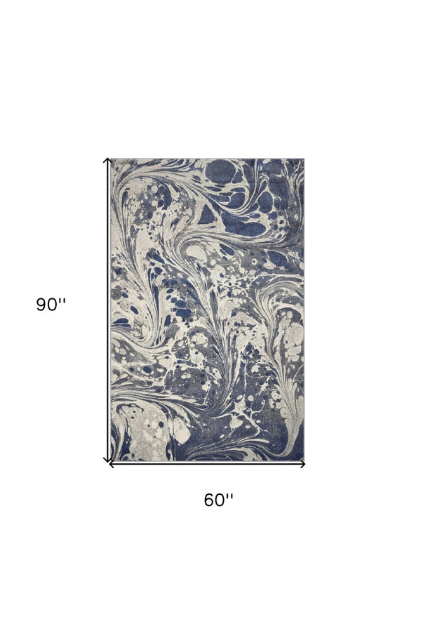 HomeRoots 5' Blue-Gray and Ivory Abstract Area Rug – Modern Style, Soft Texture, Durable for High-Traffic Areas 5' X 8' 375587