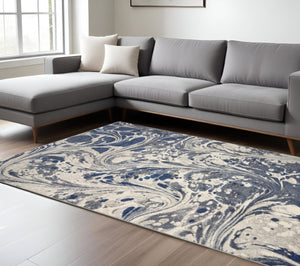 HomeRoots 7' Blue Gray and Ivory Abstract Area Rug – Durable, Stain-Resistant Design for Modern Living Spaces 7' X 9' 375588