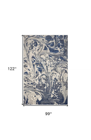 HomeRoots 8' Blue-Gray and Ivory Abstract Area Rug - Modern Art Design for Stylish Living Spaces and Comfort 8' X 10' 375589