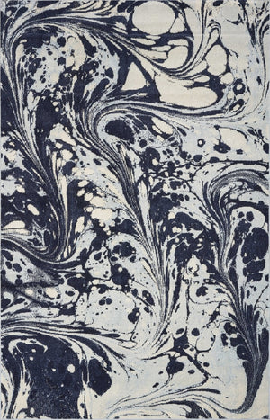 HomeRoots 5' Blue and Ivory Abstract Area Rug - Contemporary Design, Plush Comfort, Stain Resistant, Family-Friendly 5' X 7' 375591