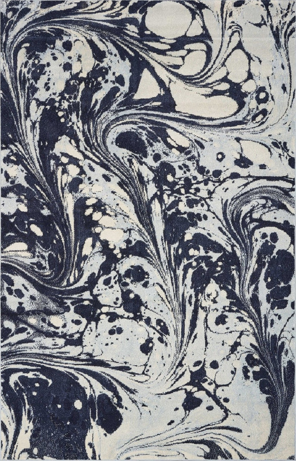 HomeRoots 5' Blue and Ivory Abstract Area Rug - Contemporary Design, Plush Comfort, Stain Resistant, Family-Friendly 5' X 7' 375591