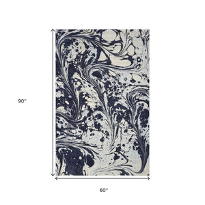 HomeRoots 5' Blue and Ivory Abstract Area Rug - Contemporary Design, Plush Comfort, Stain Resistant, Family-Friendly 5' X 7' 375591