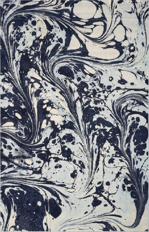 HomeRoots 5' Blue and Ivory Abstract Area Rug - Contemporary Design, Plush Comfort, Stain Resistant, Family-Friendly 7' X 10' 375592