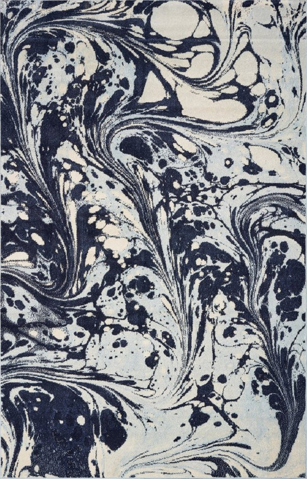 HomeRoots 5' Blue and Ivory Abstract Area Rug - Contemporary Design, Plush Comfort, Stain Resistant, Family-Friendly 7' X 10' 375592