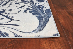 HomeRoots 5' Blue and Ivory Abstract Area Rug - Contemporary Design, Plush Comfort, Stain Resistant, Family-Friendly 7' X 10' 375592