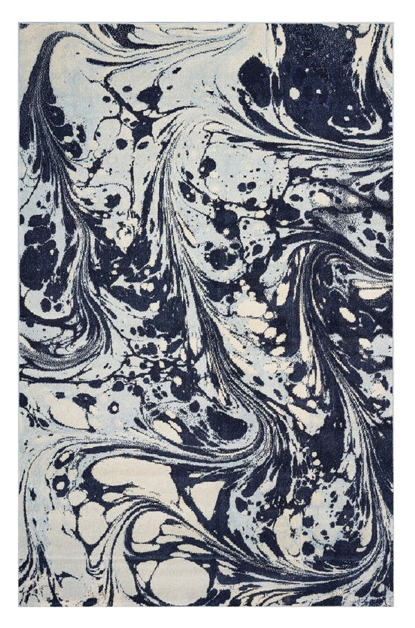 HomeRoots 5' Blue and Ivory Abstract Area Rug - Contemporary Design, Plush Comfort, Stain Resistant, Family-Friendly 7' X 10' 375592