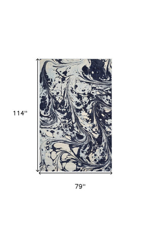 HomeRoots 5' Blue and Ivory Abstract Area Rug - Contemporary Design, Plush Comfort, Stain Resistant, Family-Friendly 7' X 10' 375592