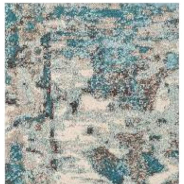 HomeRoots 5' Ivory and Teal Abstract Area Rug - Stylish, Durable, Stain-Resistant Design for Modern Spaces 5' X 8' 375595