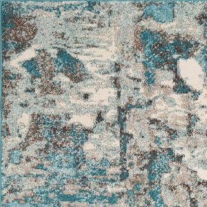 HomeRoots 7' Ivory and Teal Abstract Area Rug - Modern Elegance for Stylish Living Spaces, Kid & Pet Friendly 7' X 9' 375596