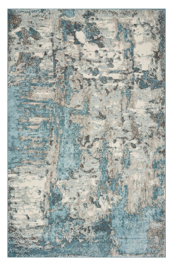 HomeRoots 7' Ivory and Teal Abstract Area Rug - Modern Elegance for Stylish Living Spaces, Kid & Pet Friendly 7' X 9' 375596