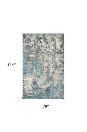 HomeRoots 7' Ivory and Teal Abstract Area Rug - Modern Elegance for Stylish Living Spaces, Kid & Pet Friendly 7' X 9' 375596