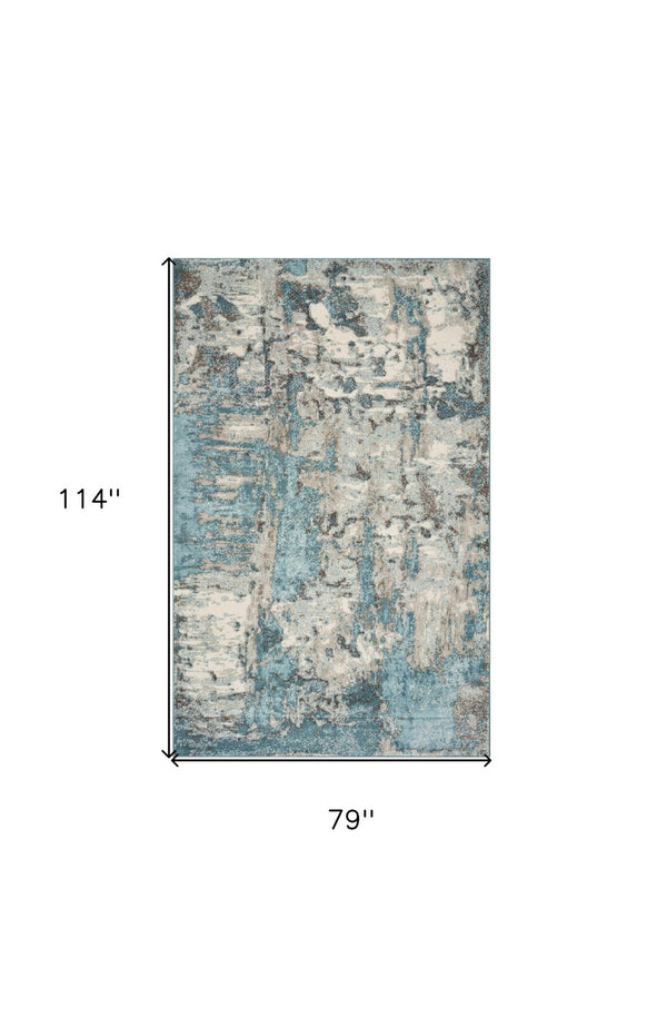 HomeRoots 7' Ivory and Teal Abstract Area Rug - Modern Elegance for Stylish Living Spaces, Kid & Pet Friendly 7' X 9' 375596