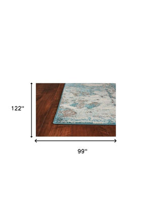HomeRoots 8' Abstract Watercolor Indoor Area Rug - Soft Ivory and Teal Design for Modern Living Spaces 8' X 10' 375597