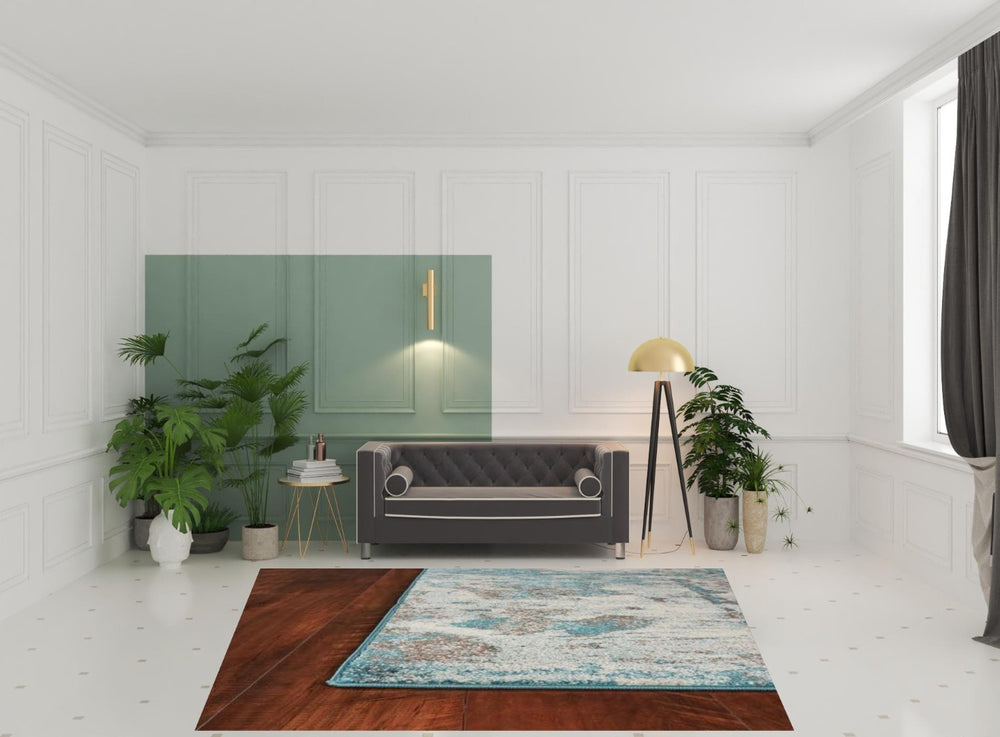 HomeRoots 8' Abstract Watercolor Indoor Area Rug - Soft Ivory and Teal Design for Modern Living Spaces 8' X 10' 375597
